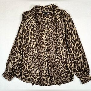 BANANA REPUBLIC Women’s Long Sleeve Button Down Tie Neck Animal Print SP Leopard